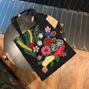Floral Beaded Black Bag